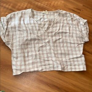 Lou & Grey Checkered Cropped Linen Top